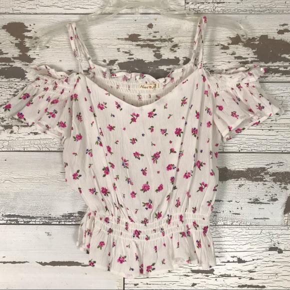 Heart & Hips Tops - Floral off shoulder crop top medium